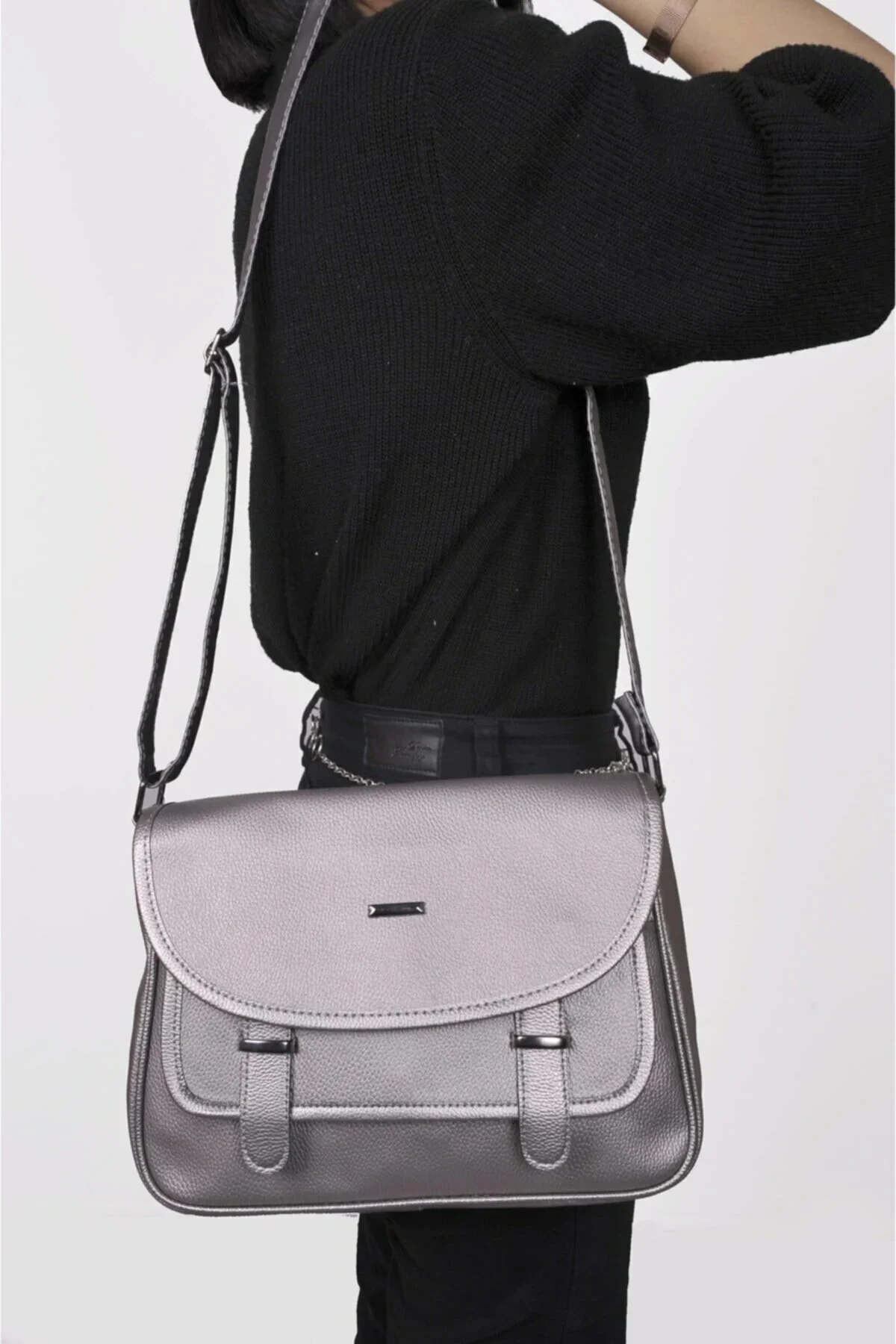 Women Silver Gray Color Flap Faux Leather Shoulder Bag 2021 Fashion Stylish Remarkable Convenient Spring Summer Design