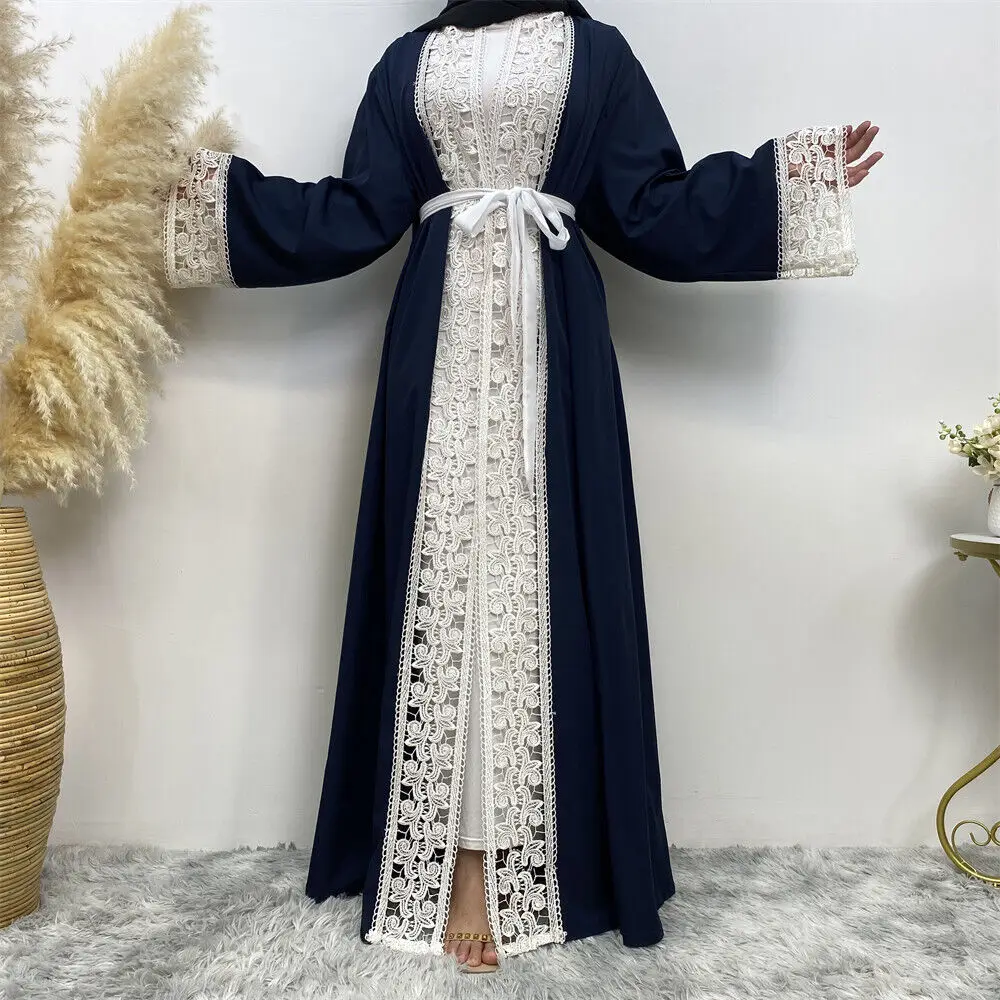Ramadan Eid Abaya Women Muslim Lace Long Sleeve Dress Maxi Dubai Turkey Robe Arab Kaftan Islam Femme Kimono Cardigan Musulman