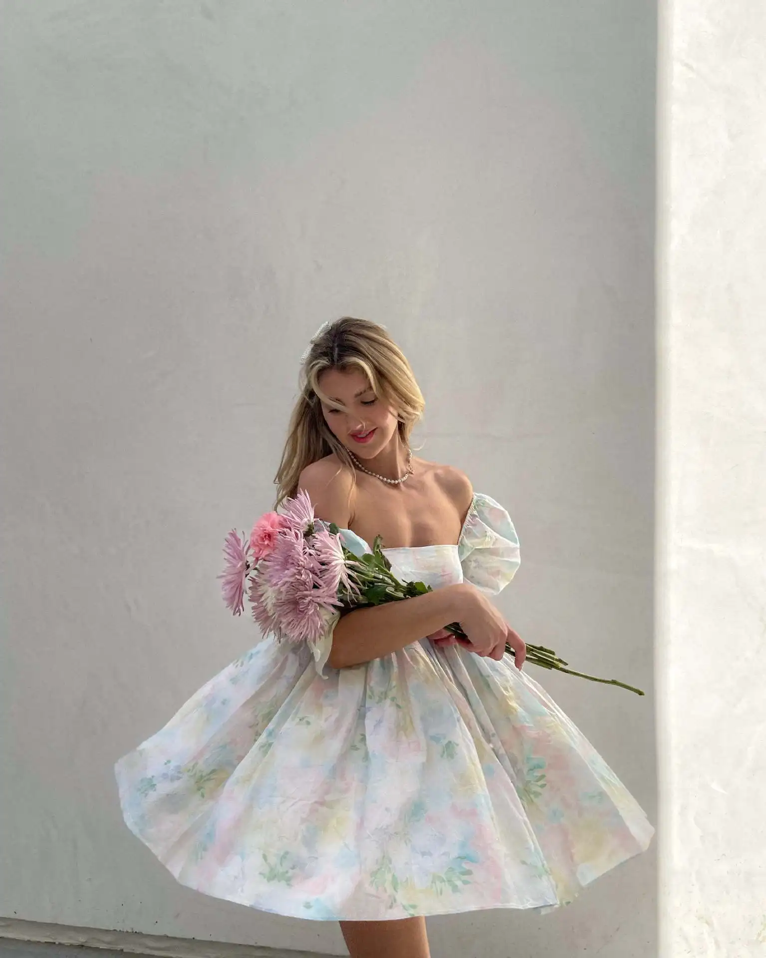 

Floral Colorful Lantern Sleeve Princess Big Hem Empire Waist Chiffon Puffy Dress Cute Kawayi Influencers Ads Dolls Dresses