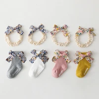 newborn socks headband set for girls cute baby socks flowers bow cotton socks toddler hair accessories newborn gift 0 12m