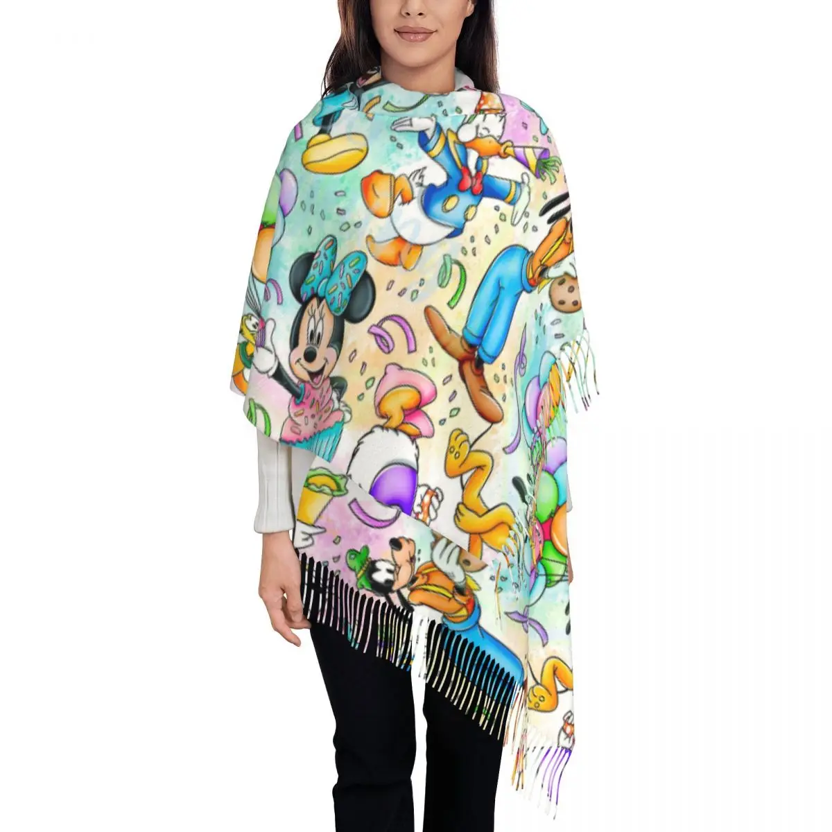 Стильный мультяшный шарф с кисточками и Микки Маусом на заказ женский