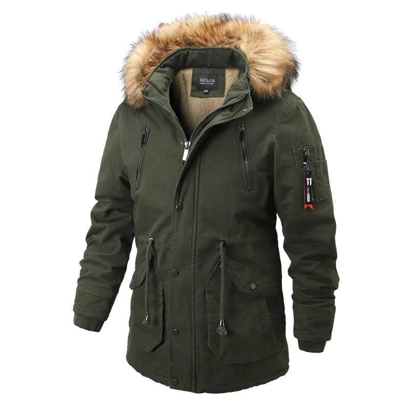 Men's Hooded Parkas Coat Winter New Men's Casual Warm Thicken Fur Collar Jacket detachable hat Fleece Male Outerwear Overcoat