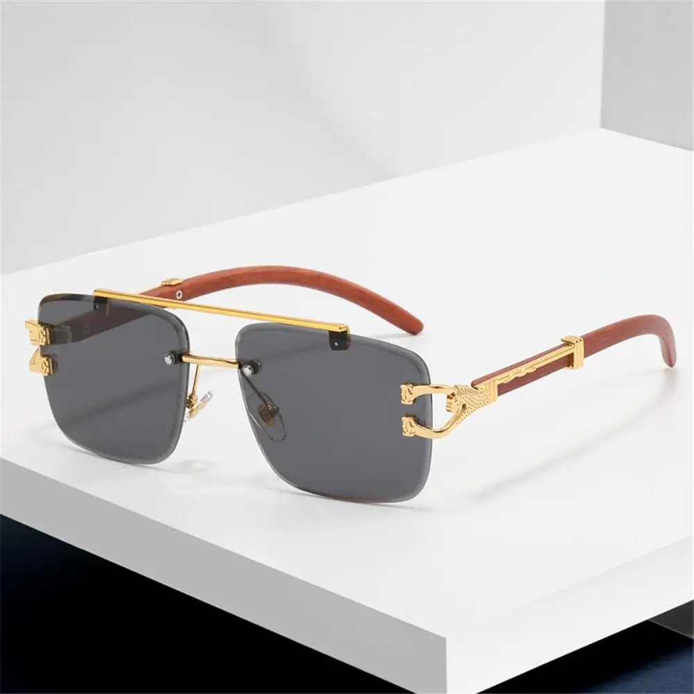 

New Fashion Rimless UV Protection Fishing Metal & Wood Eyeglasses Glasses Sun Glasses Square Sunglasses