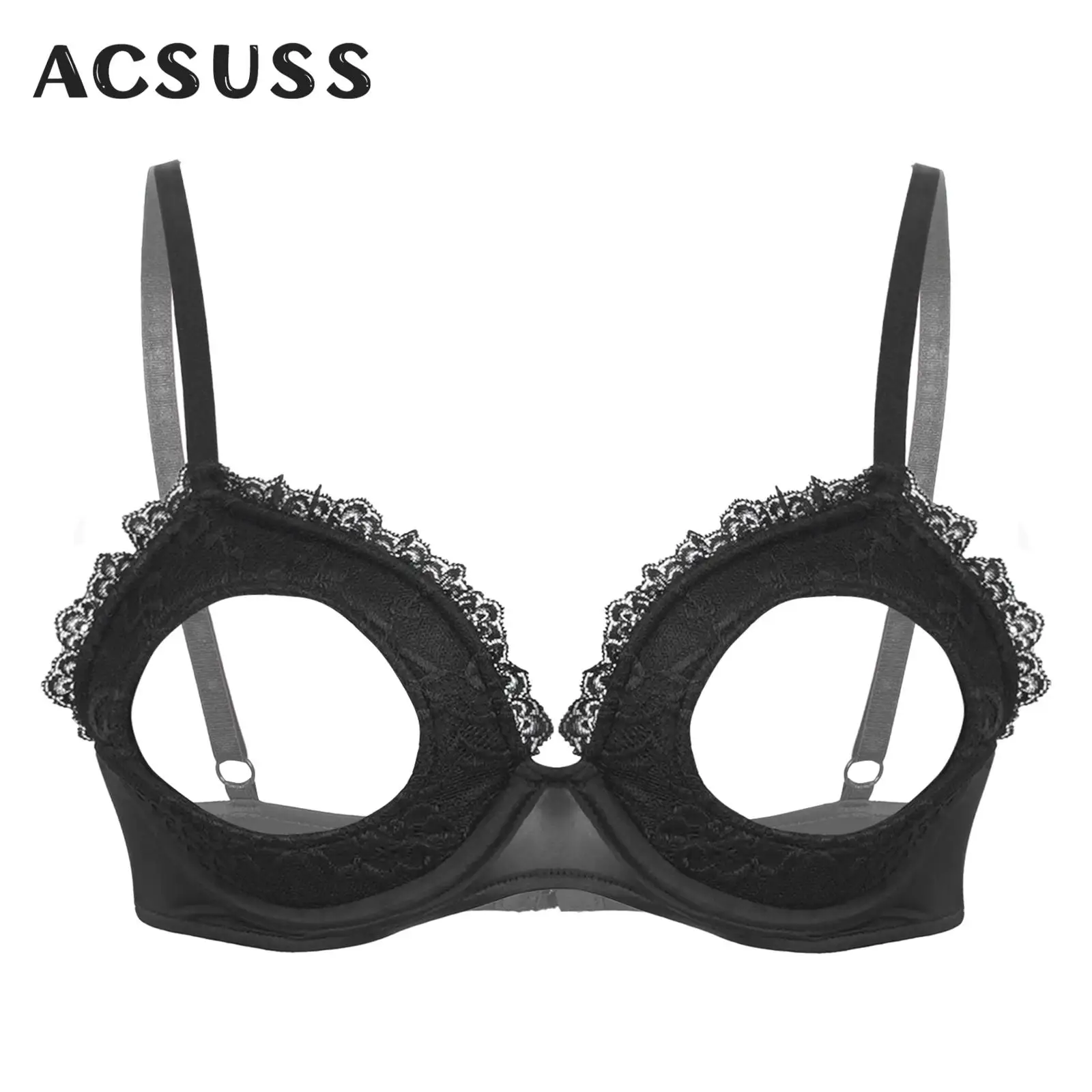 

Women Erotic Lingerie Bras Hollow Out Lace Brassiere Underwear Adjustable Straps Open Cups Bralette Underwired Push Up Bra Tops