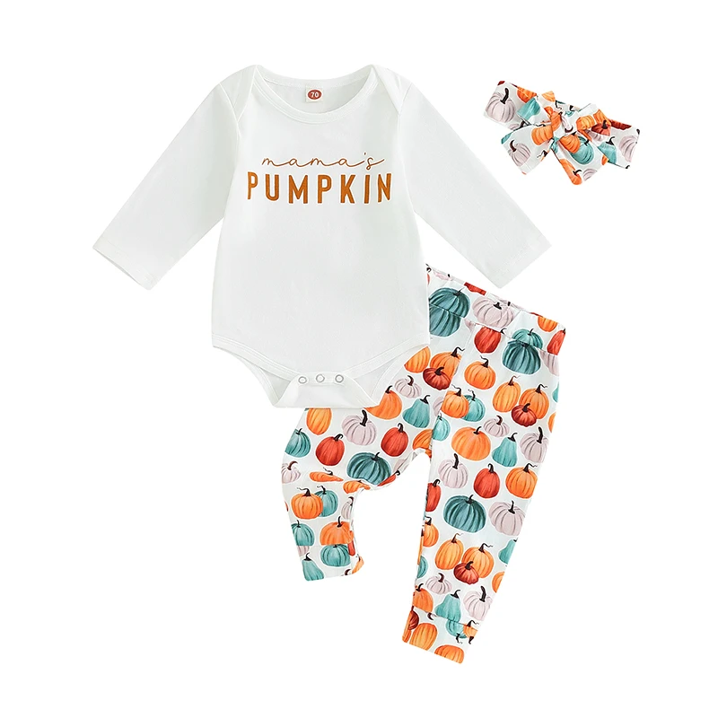 

My First Halloween Baby Girl Boy Outfits Cutest Pumpkin Romper Oneise Print Pants Hat Newborn Infant Clothes Set