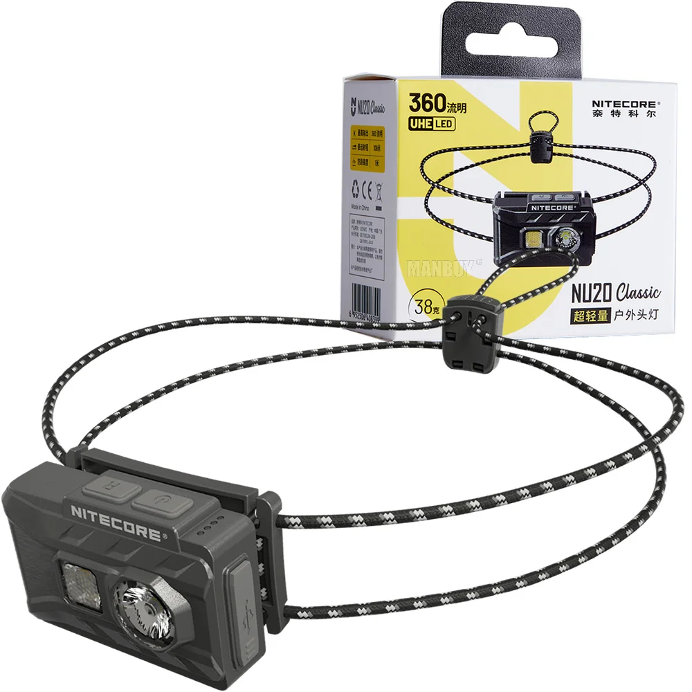 

Nitecore NU20 Classic 2025 360 люмен USB-C перезаряжаемая сверхлегкая фара для бега на открытом воздухе, кемпинга, водонепроницаемый налобный фонарь