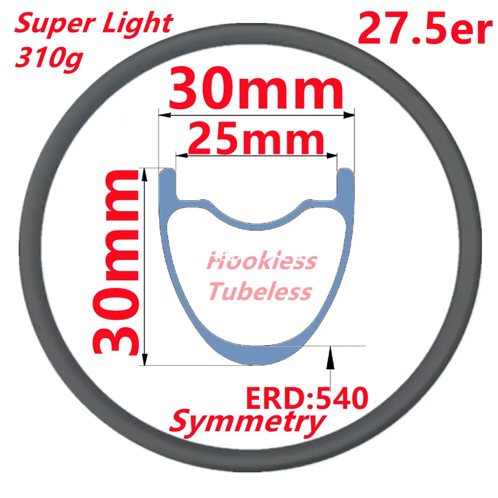 Best Price UD Matte/3K Glossy Hookless Wheel Rim Super Light 27.5ER/650B 30x30 Asymmetric MTB Carbon |