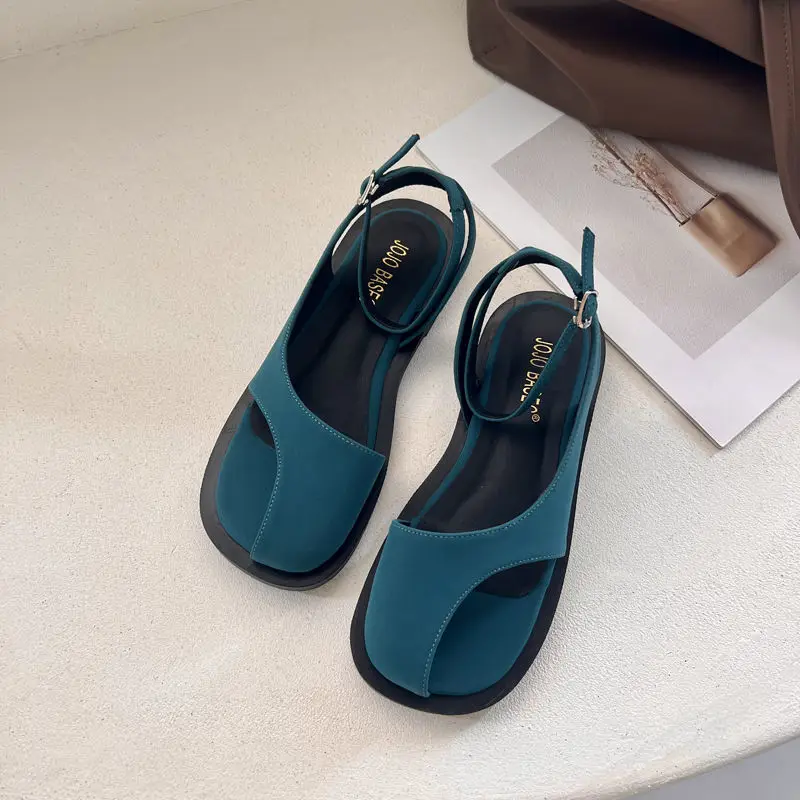 LLUUMIU 2022 Retro Ladies Flats Elegant Hollow Out Fashionable Female Sandals Square Toe Office Casual Shoes Women Single Shoes