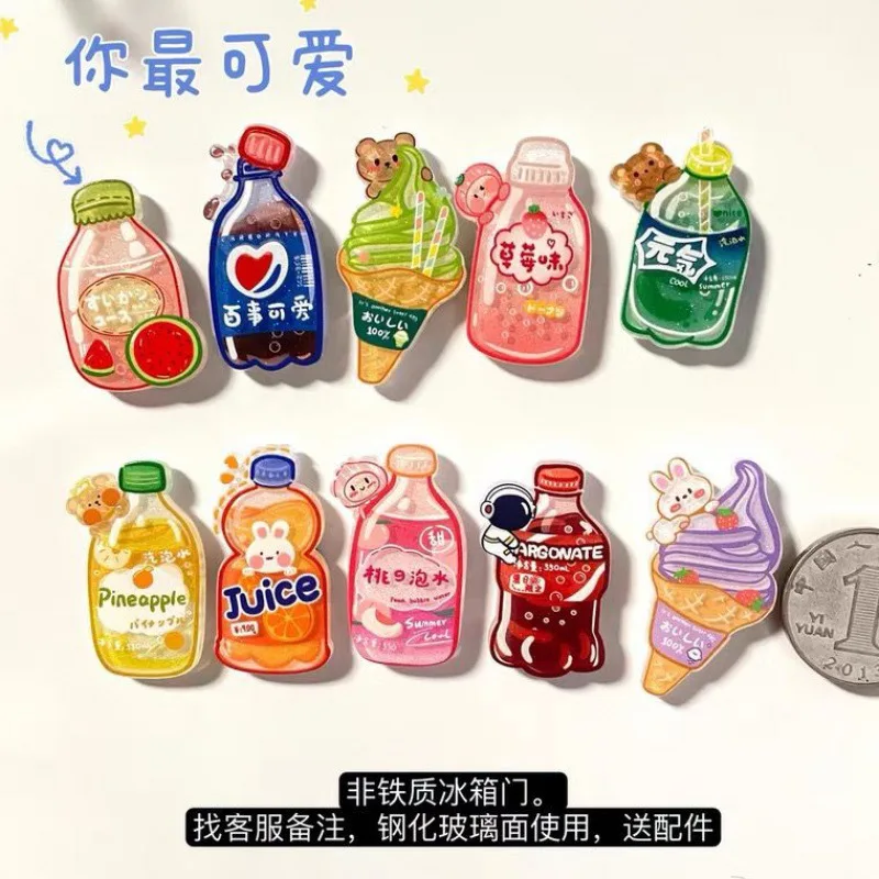 

Refrigerator Sticker Creative Summer Ins Acrylic Bottle Magnetic Sticker Cute Magnetite Magnetic Message Sticker Factory Direct