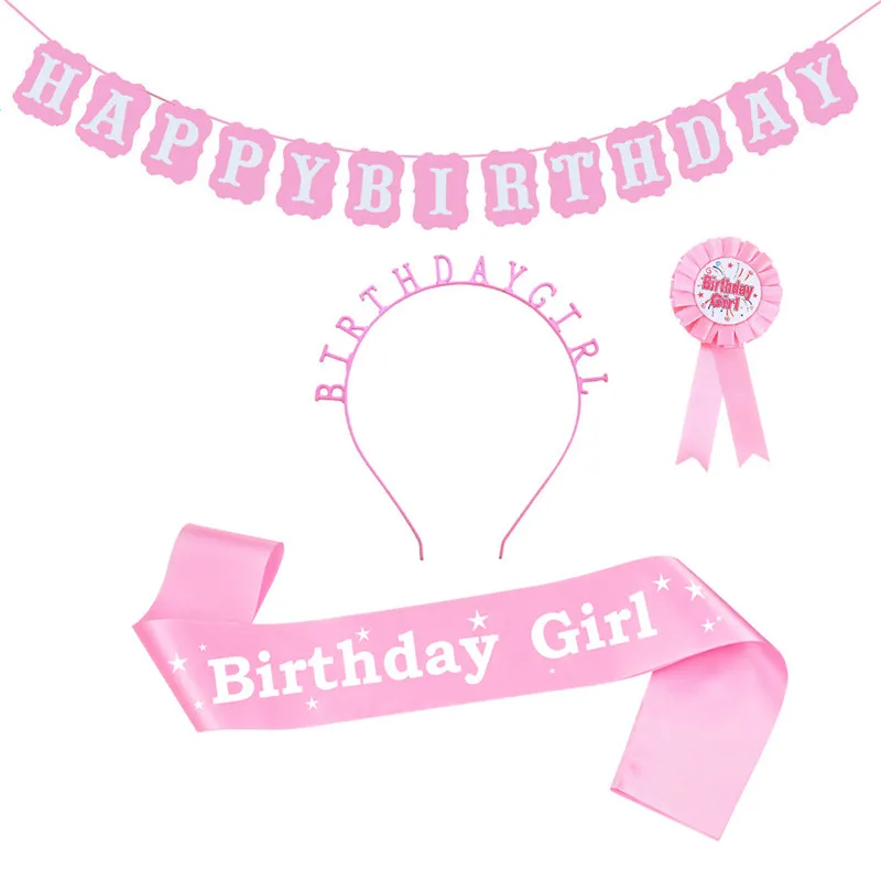 

4pcs/set Happy Birthday Boys Girls Birthday Kids Gifts Badges Satin Sash Banners Prince Hats Baby Showers Gender Reveal Party
