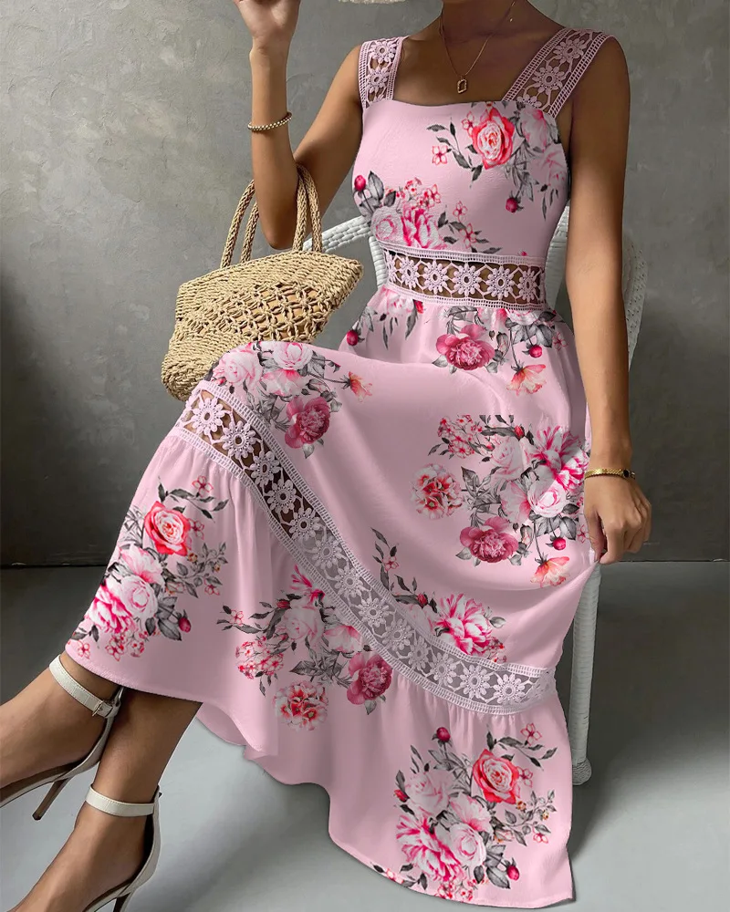 Женское длинное платье с цветочным принтом элегантное кружевное платье-макси