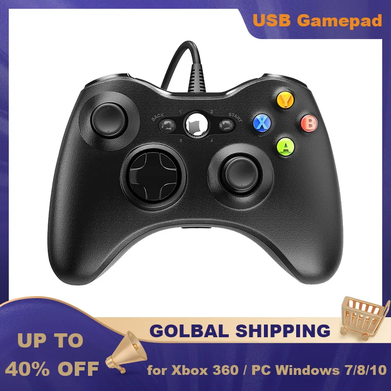 

USB Wired Gamepad for Xbox 360 Vibration Game Controller Joystick Black Joypad Compatible With Xbox 360 Slim PC Windows 7 8 10