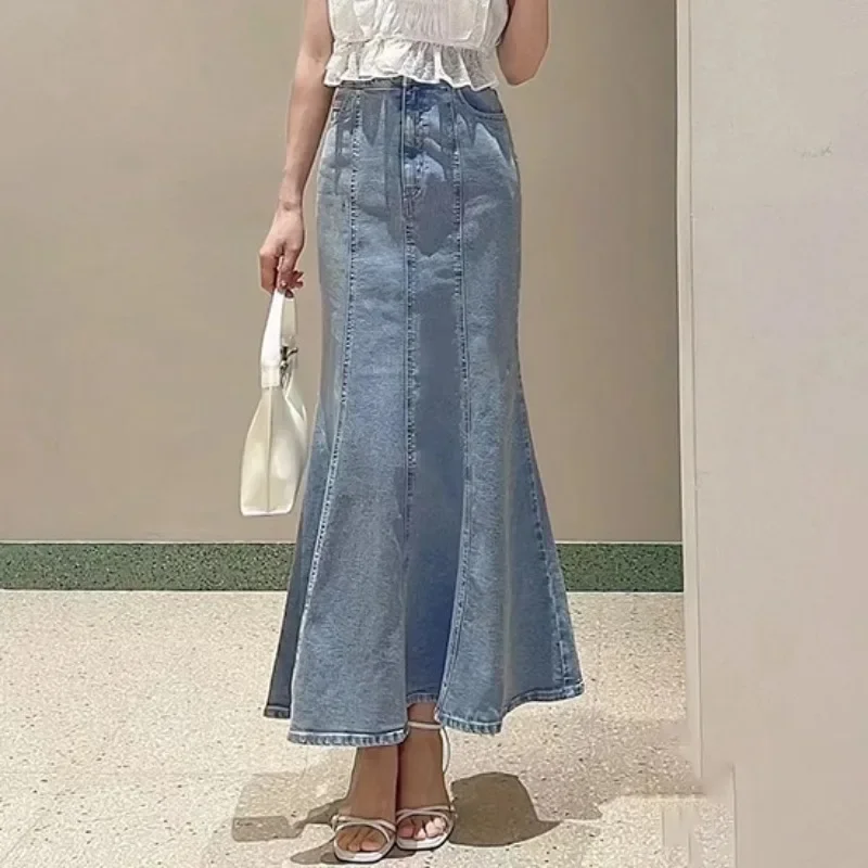 Юбка женская джинсовая средней длины винтажная простая повседневная в японском