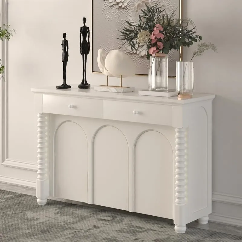 Кремово-белый декоративный шкаф для обуви из массива дерева