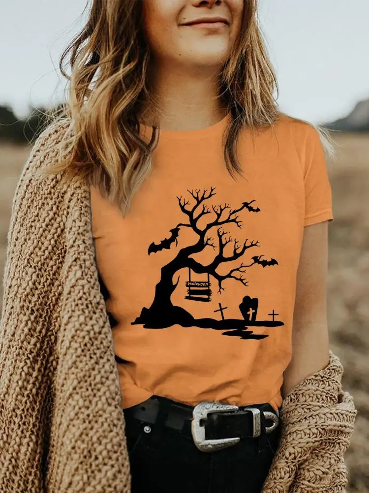 

Cartoon Trend Letter Happy Halloween Fall T Top Autumn T-shirts Women Tee Print Shirt Female Graphic T-Shirt Fashion Clothing