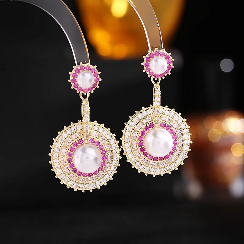 

Europe and America Fashion Exaggerated Pearl Circle Dangle Earrings for Women 2022 New Brand Jewelry Cubic Zirconia Earring