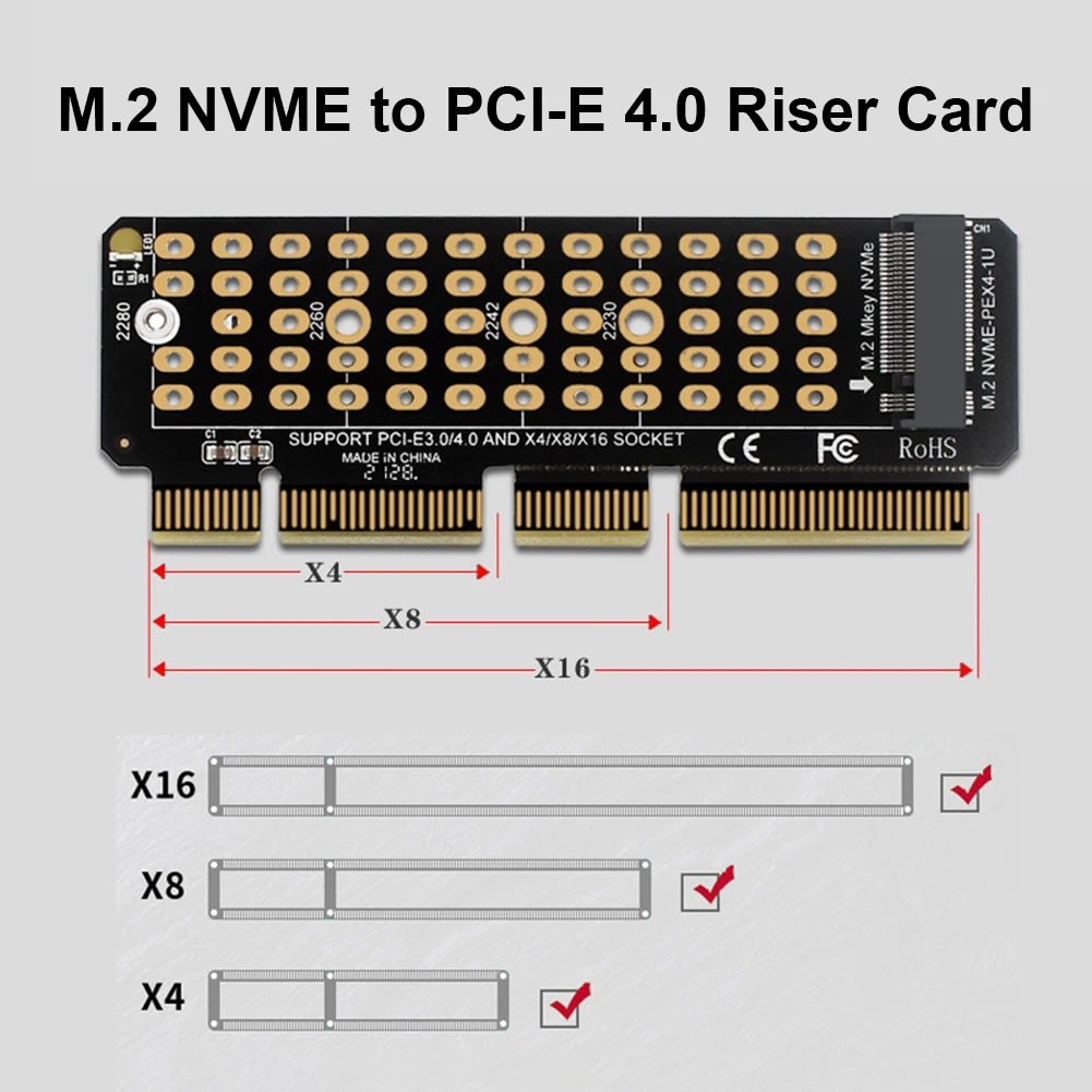 Адаптер M2 SSD PCIE переходник NVME к PCI-E 4 0 X4 карта расширения PCI-Express X4/X8/X16 поддержка