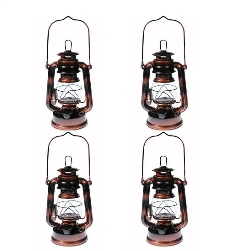 

of 4 - Kerosene Oil Lantern Emergency Hanging Light Lamp - Brass - 8 Inch