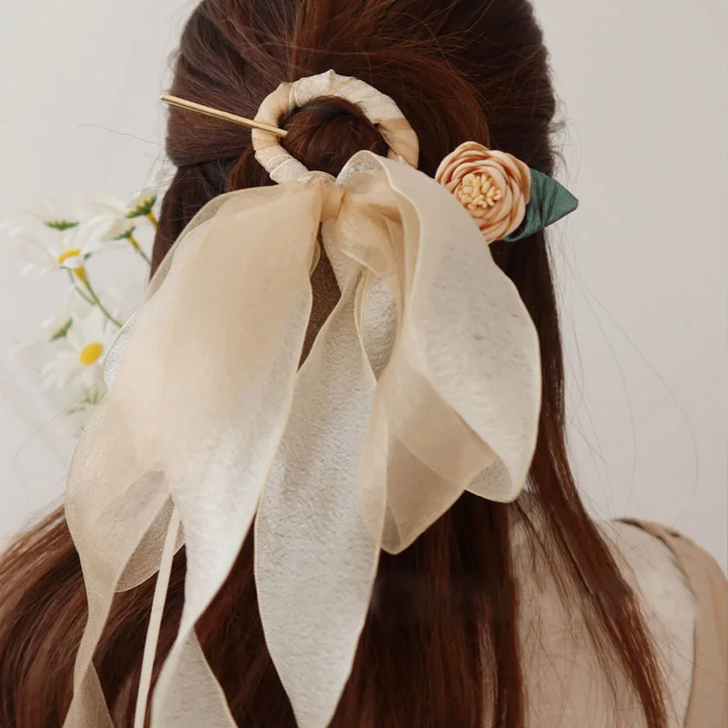 Модные металлические палочки для волос женщин шелковый шарф Шпилька элегантная