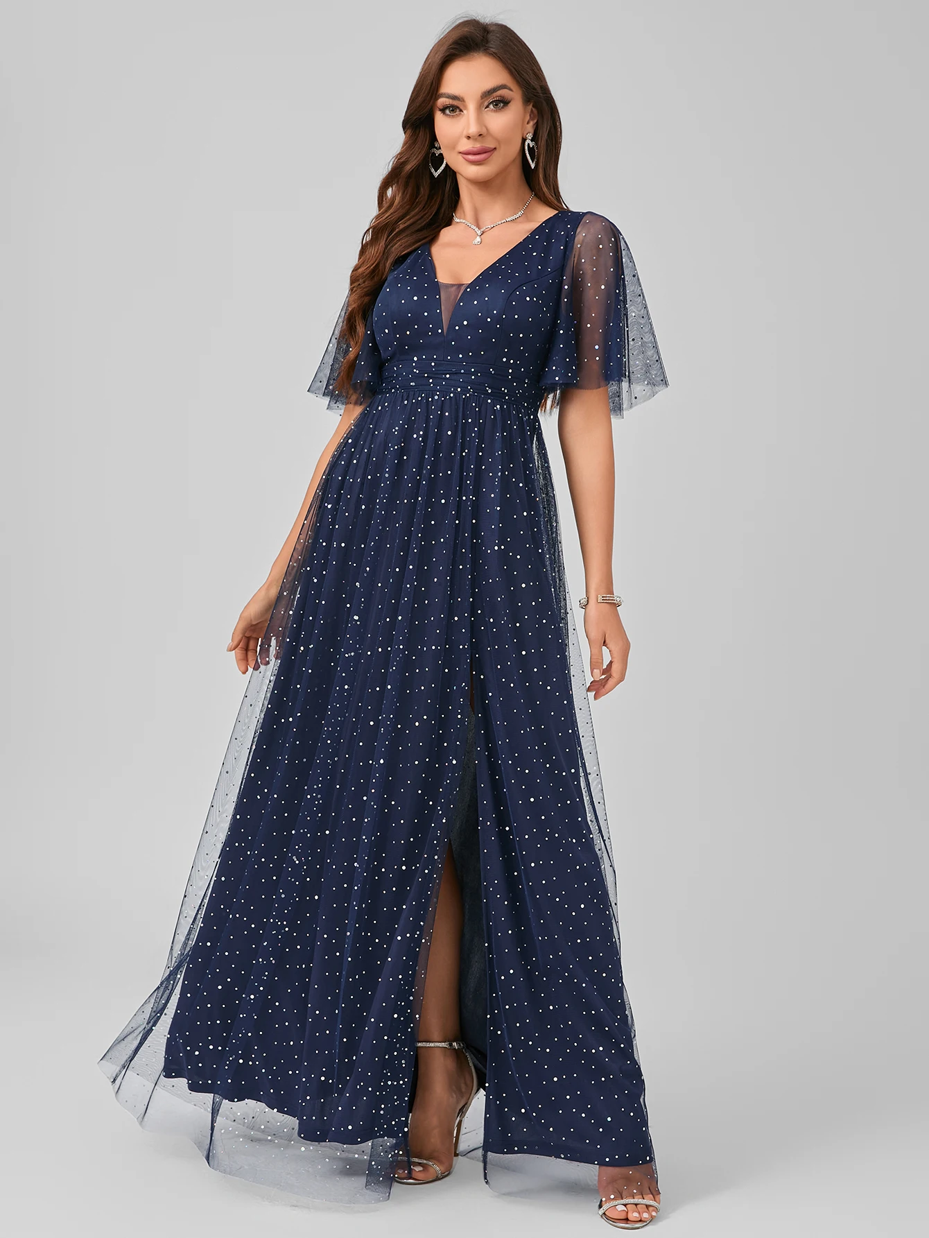 Unithorse блестящее Сетчатое платье в горошек с глубоким V-образным вырезом и