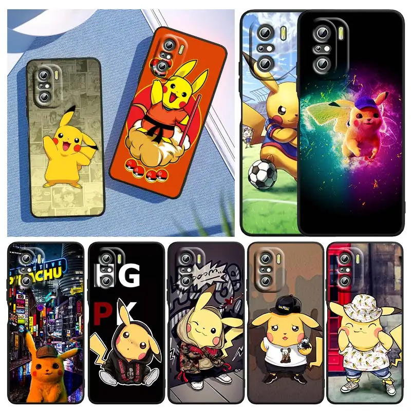 

Cartoon Pikachu Pokemon For Xiaomi Redmi Note 10S 10 K50 K40 Gaming Pro 10 9AT 9A 9C 9T 8 7A 6A 5 4X Black TPU Phone Case