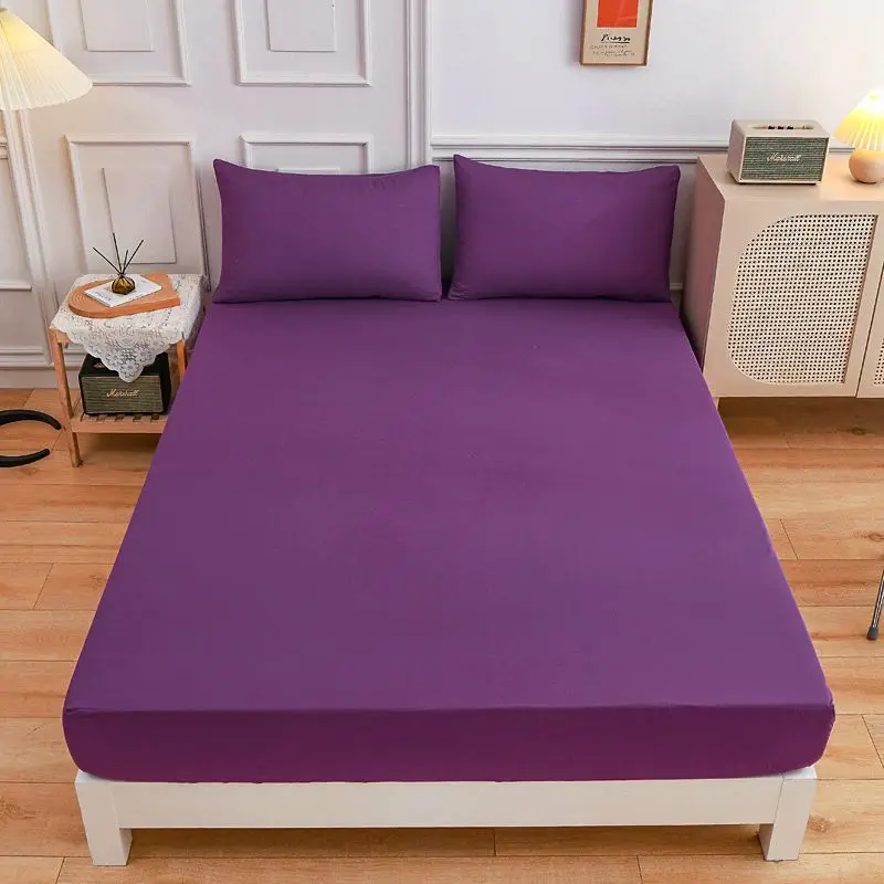 

Solid Color Mattress Covers Simple Fitted Sheets With Elastic Band Queen King Size Bed Protectors Anti-Slip Dustproof Bedspreads