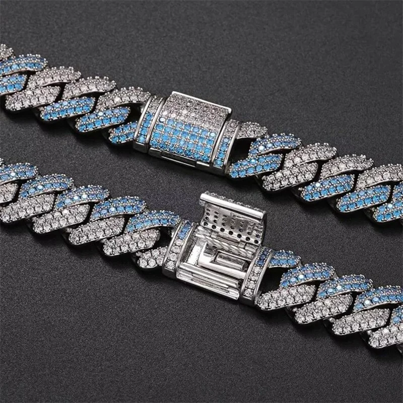 14 мм 2-рядная 2-тоновая кубинская цепочка в стиле хип-хоп с покрытием из синего и