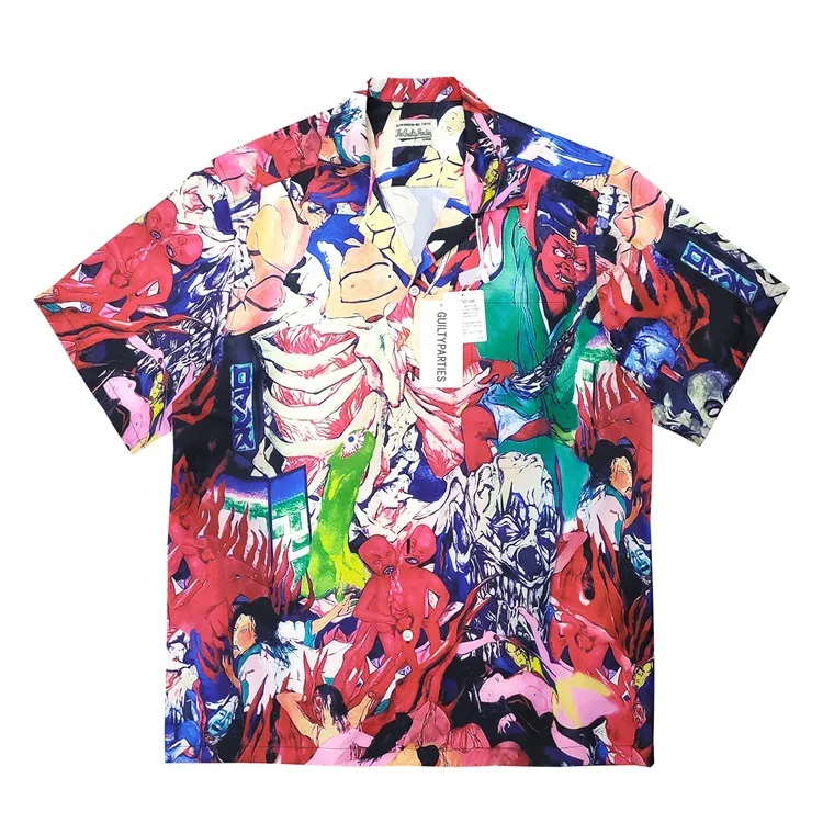 

Guiltyparties Tiger Hell Colored Paradise Tokyo Short Sleeve Wacko Hawaiian Graffiti Shirt Male Summer Printed Loose Japan