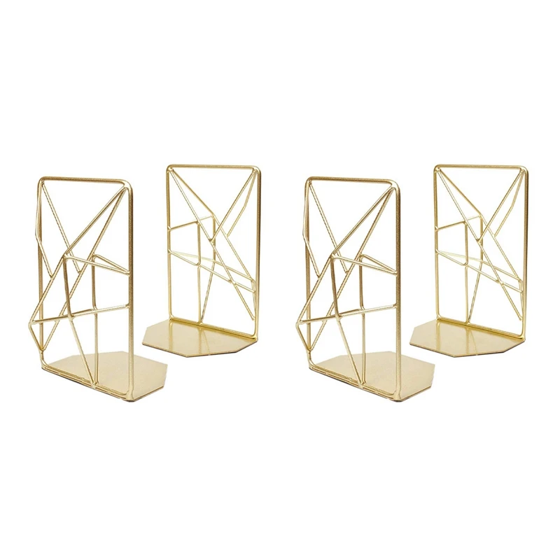 

4Pcs Geometric Bookends With Matte Finish Decorative Iron Book Stoppers Industrial/Home/Office Creative Shelf