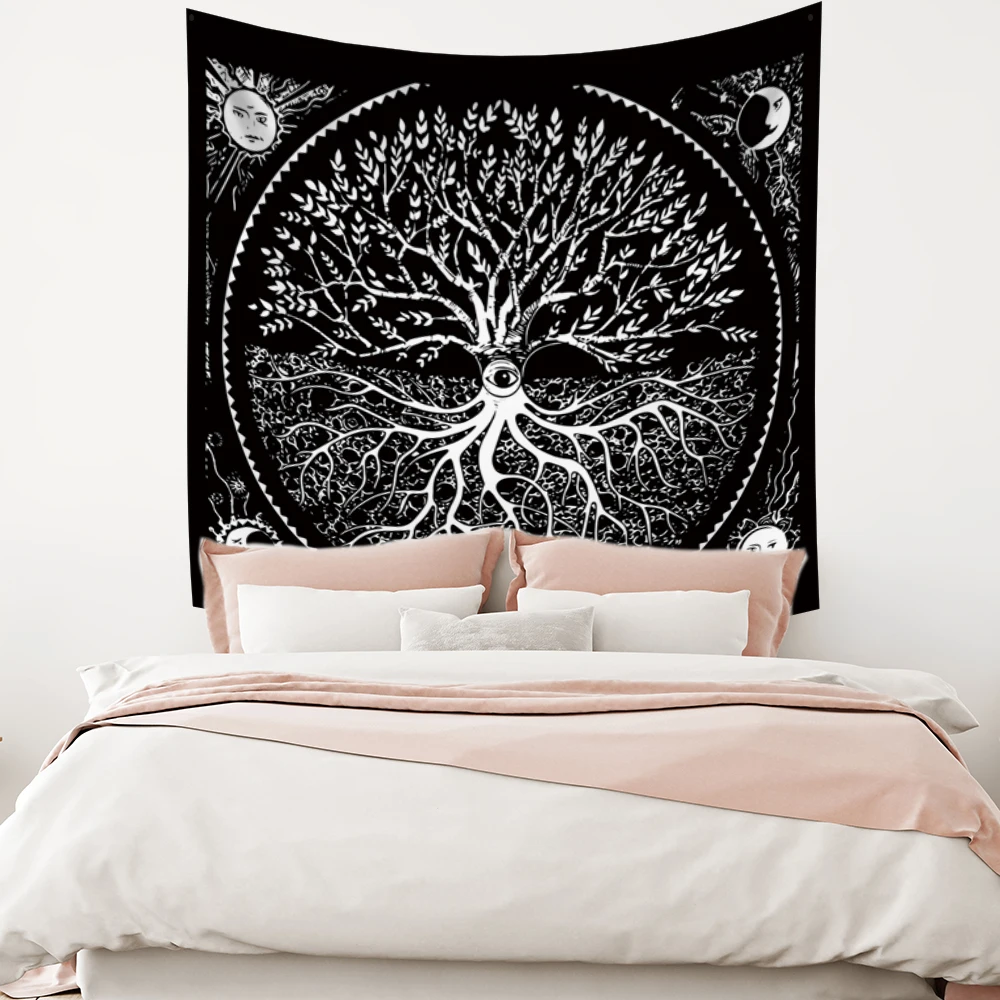 

Tree Of Life Tarot Tapestry Eyes Divination Moon And Sun Wall Hanging Room Decor Aesthetic Hippie Psychedelic Boho Yoga Blanket