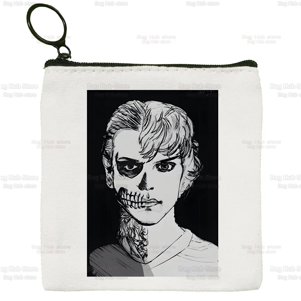 Evan Peters Skull Ahs Roanoke Canvas Coin Purse Coin Purse Collection Canvas Bag Small Wallet Zipper Key Bag Hand Gift