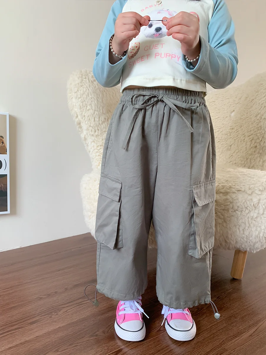 

Autumn New Children Loose Cargo Pants Fashion Baby Girls Solid Casual Pants Boys Versatile Straight Pocket Trousers Kids Clothes