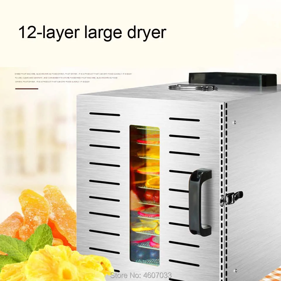 

12 Trays large Food Dehydrator Pet Snacks Dehydration Dryer Fruit Vegetable Herb Meat Drying Machine Stainless Steel 220v