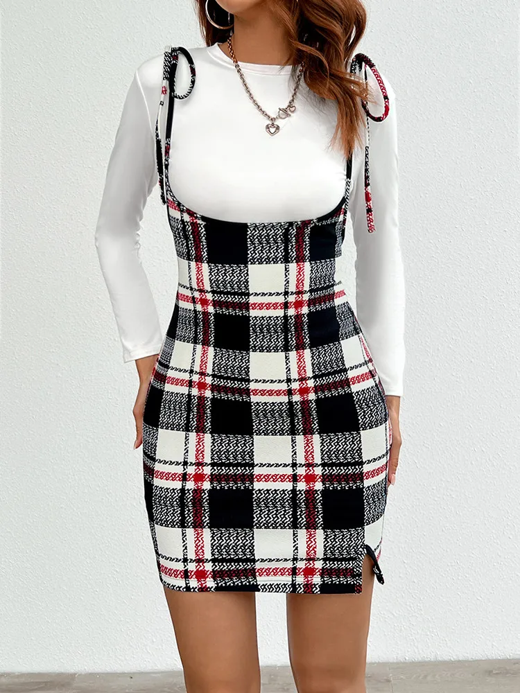 Tfmln 2024 Женская Юбка На Тонких Бретельках Винтажная Клетчатая С Принтом