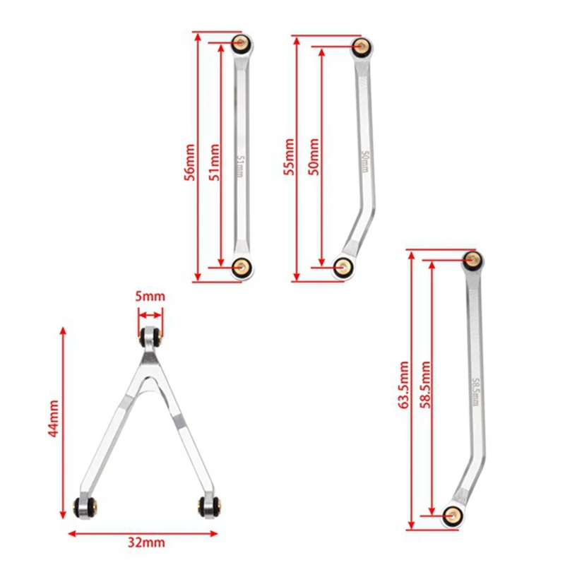 CNC High Clearance Chassis Link Rod Set For Axial SCX24 AXI00001 C10 AXI00002 JEEP AXI00006 Bronco 1/24 RC Car Parts