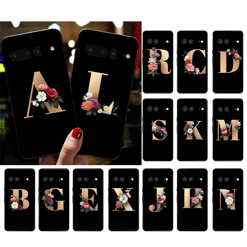 

Phone Case for Google Pixel 7 Pro 7 6A 6 Pro 5A 4A 3A Pixel 4 XL Pixel 5 6 4 3 XL 3A XL 2 XL Peony Name Letter Initials Case