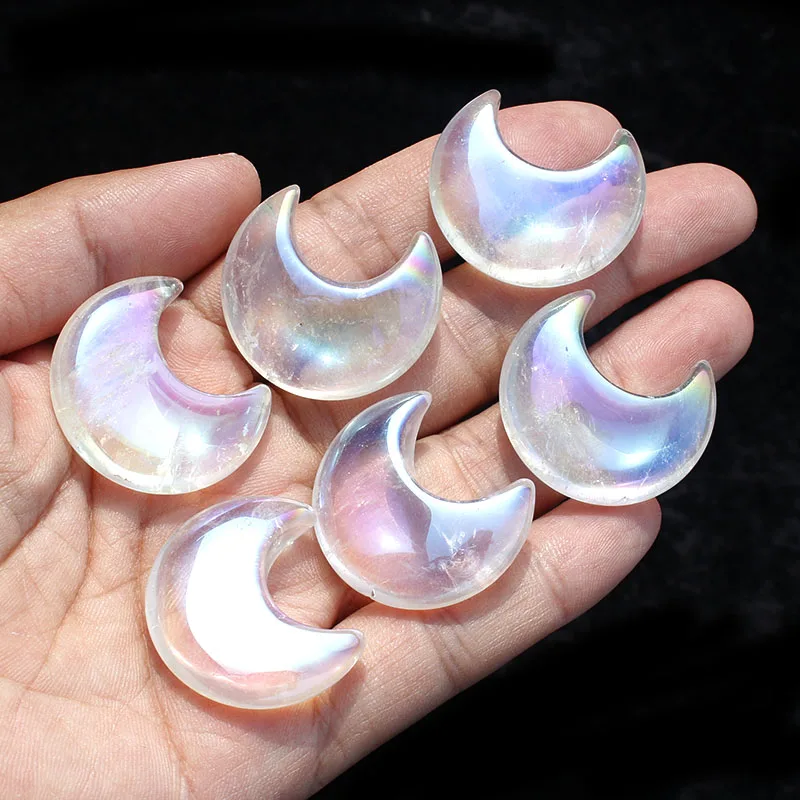 

1 Pcs 3 CM Angel Aura Coated Natural Crystal Moon For Home Decoration