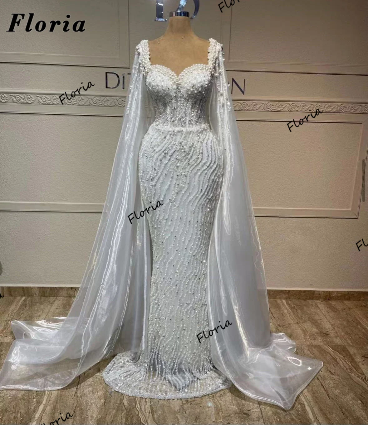 

Elegant White Pearls Evening Dresses Dubai Couture Formal Occasion Dress For Women Party Night Robes De Soiree Beaded Prom Gowns