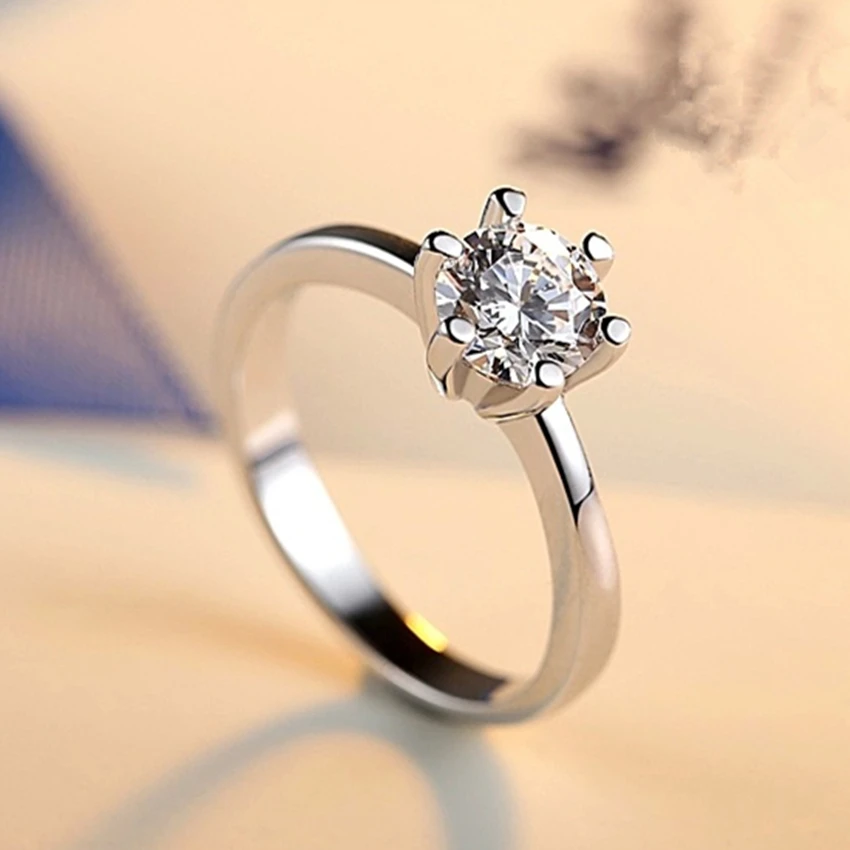 

silver color wholesale SIX claw rings Gold plated Austria crystal zircon ring Christmas gift wedding women lady jewelry