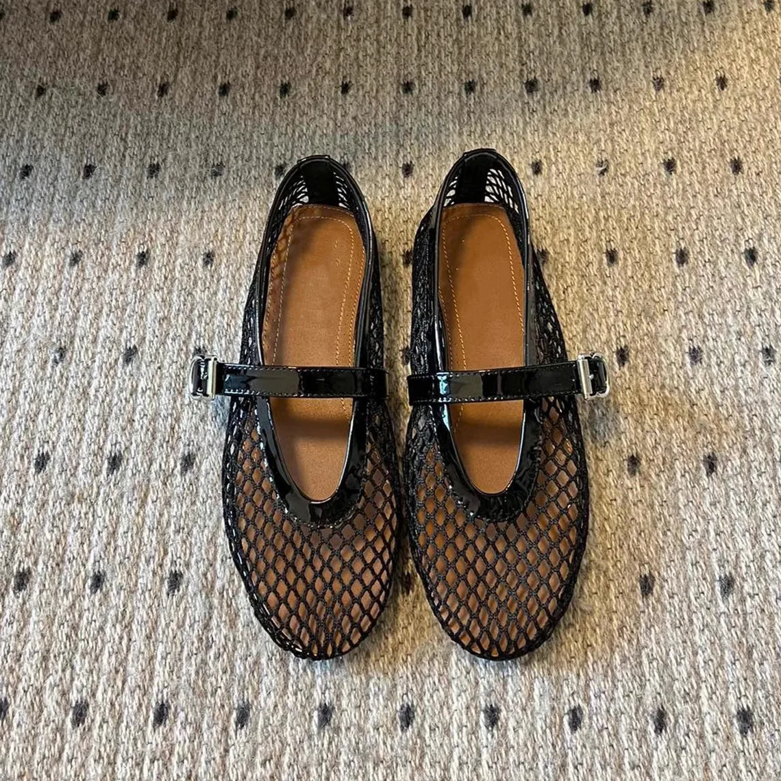 Роскошные дизайнерские сетчатые балетки на одной пуговице женские туфли Мэри