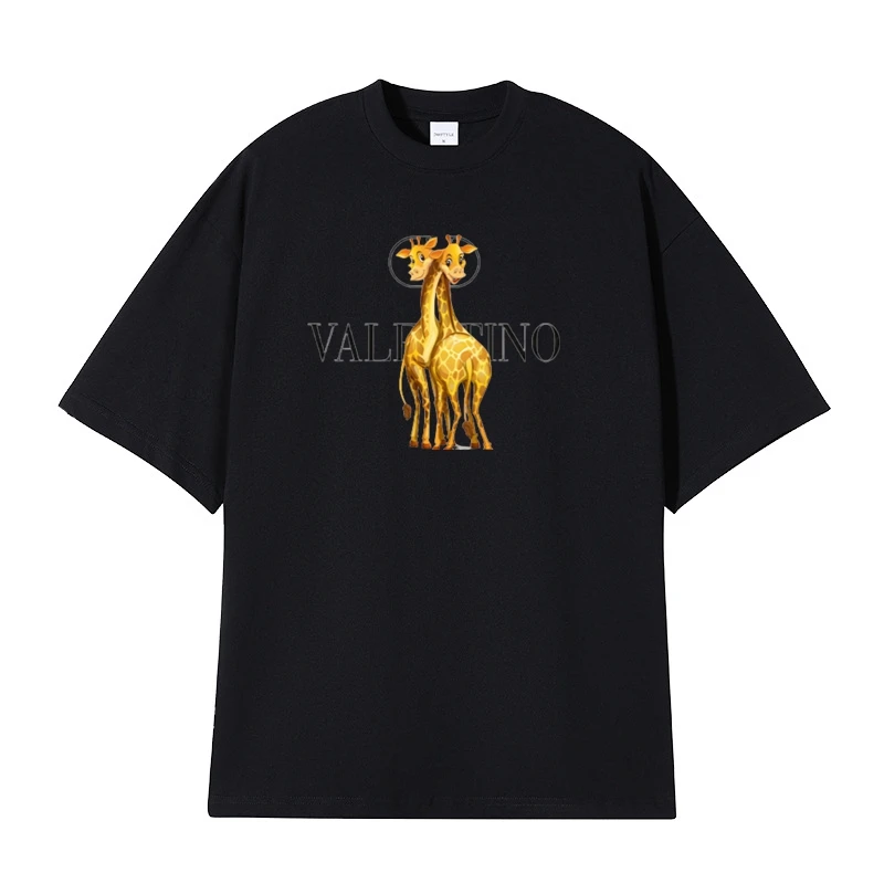 

Cotton Short-Sleeved Men's T-shirt Luxury Brand Summer Cute Deer Print Fashion Casual And Comfortable Oversized Unisex T-shirt