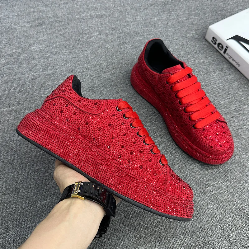 Мужская обувь со стразами красные хипстерские туфли в стиле панк КТВ