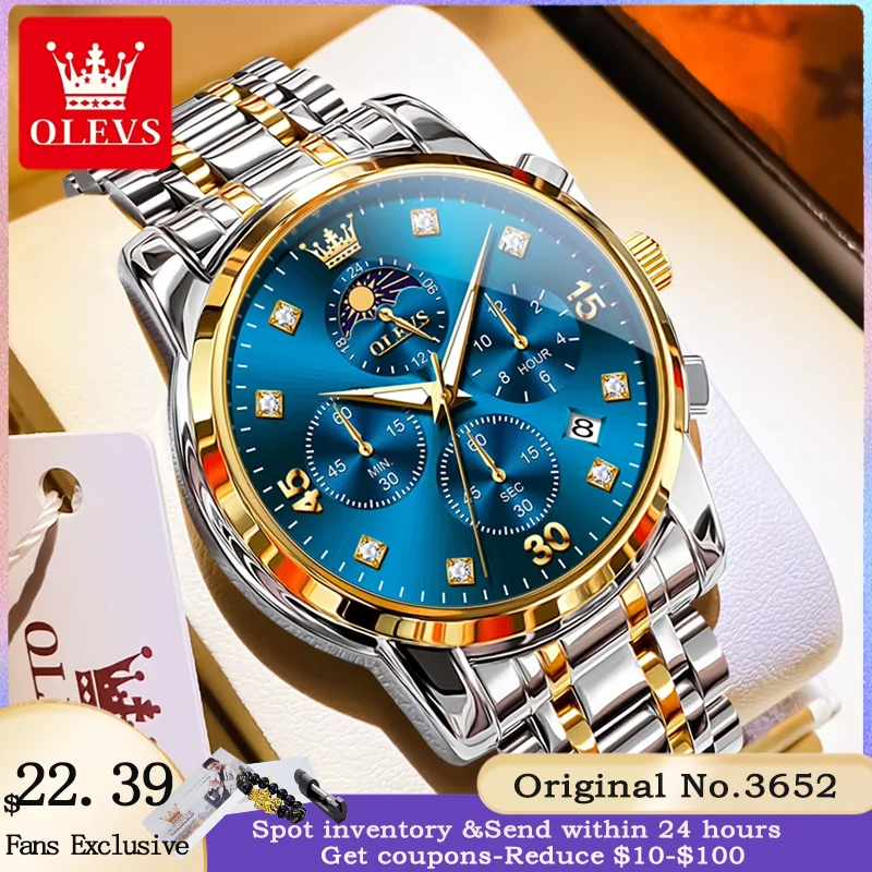 OLEVS 3652 роскошные брендовые мужские часы с календарем многофункциональный