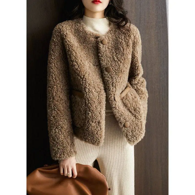 2022 New Fashion Luxury Winter Jacket Women Soft Lamb Wool Fur Coat Knitting Wool Turn-down Collar Thick Warm Outerwear Brand
