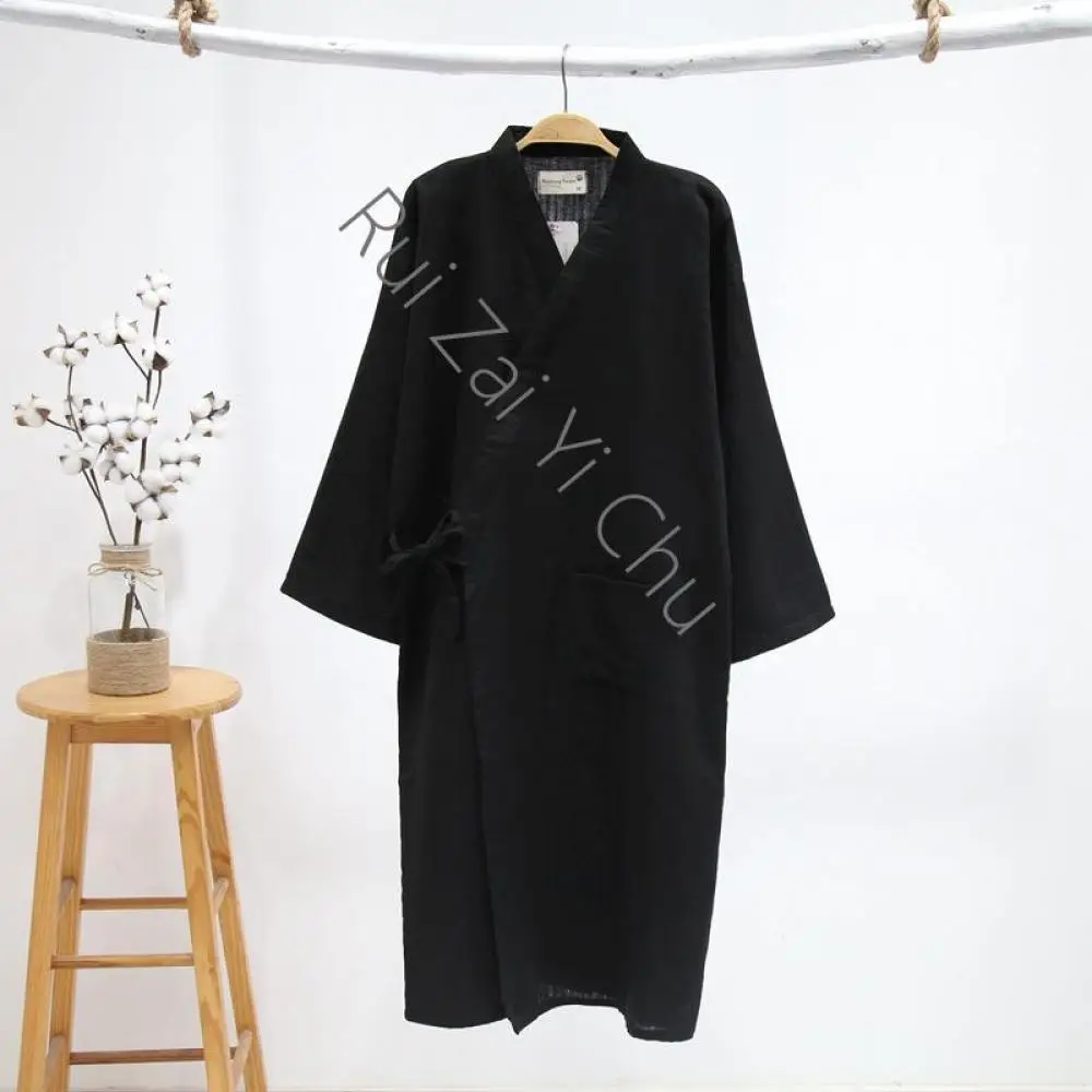 Summer Cotton Kimono Bathrobe Mens Robes Long Bath Robe Loose Leisure Nightgown New Men's Cotton Yarn Sleeping Gown Thin