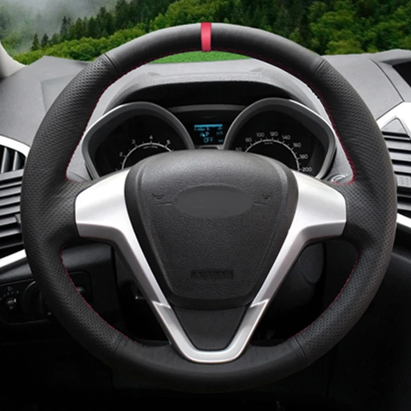 

Hand Sewn Auto Parts Black Custom Steering Wheel Cover Anti-Slip Wear-resistant Ford Fiesta 2008-2016 2017 Ecosport 2014-2015