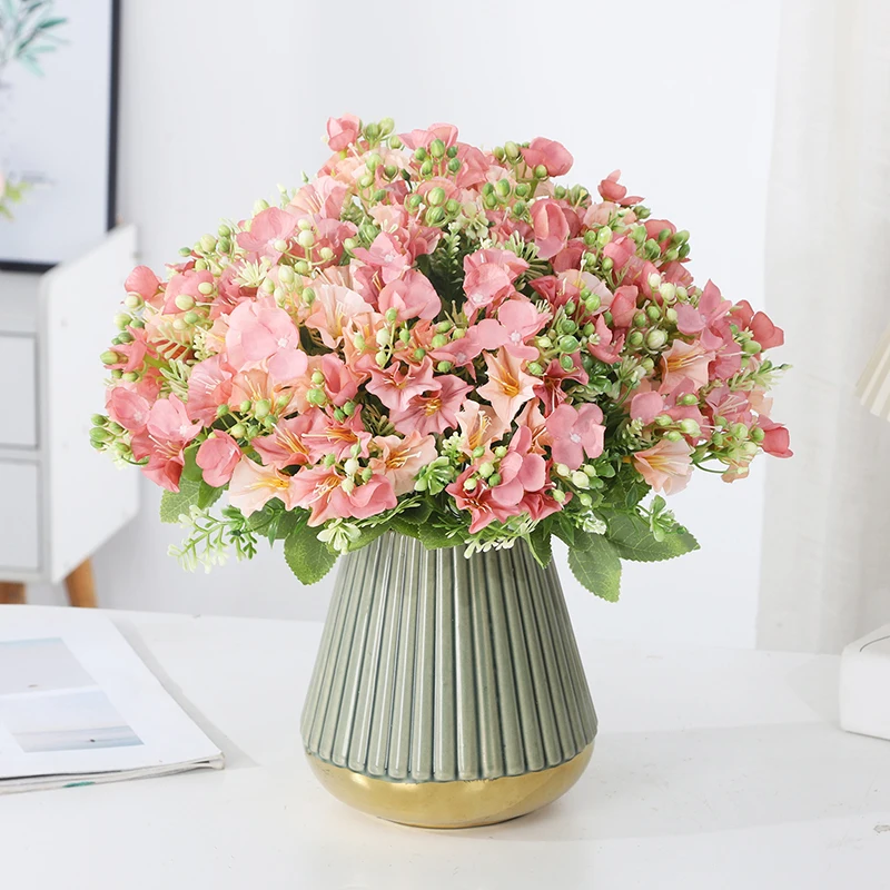 

Simulated Flower Silk Cloth Plastic Fake Flower Living Room Decoration Wedding Part Desktop Vase Arrangement Rose Lily Bouquet