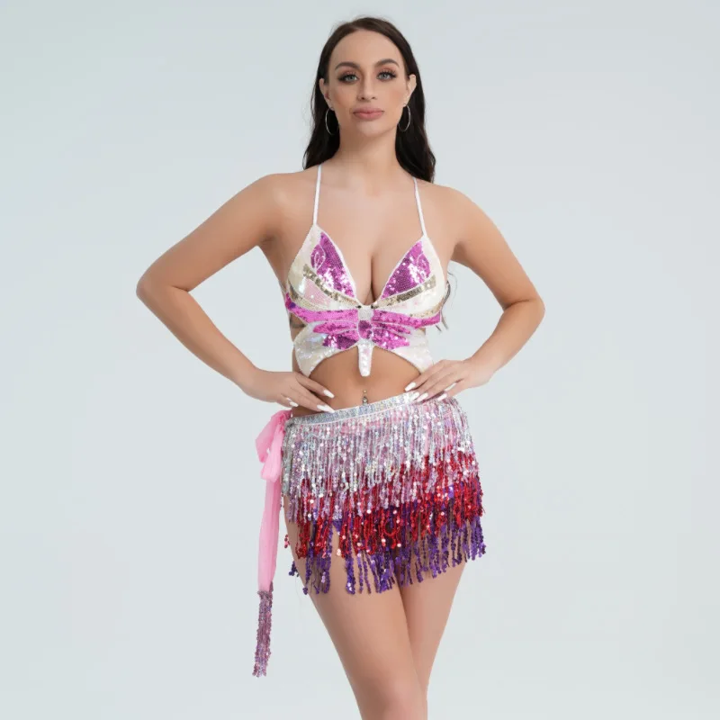 Женский костюм для танца живота с блестками джазовый танец на пилоне индийского