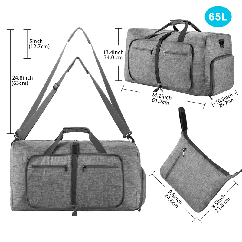 Travel Bag Large Foldable Weekender Overnight Bag Duffle Bag Waterproof Sports Bag with Shoe Compartment for Men and Women 65L