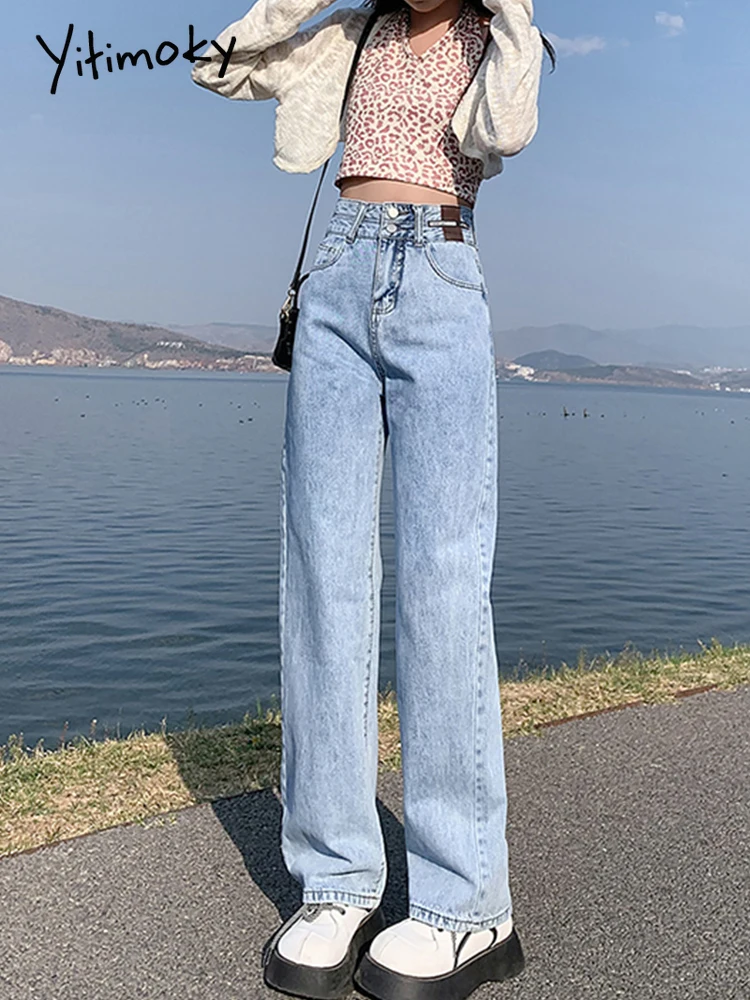 

Женские белые джинсы Yitimoky, модные штаны с высокой талией, уличные брюки из денима, Y2K, 2022